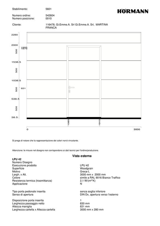 5335229 Porta sezionale Hrmann 3 m x 2